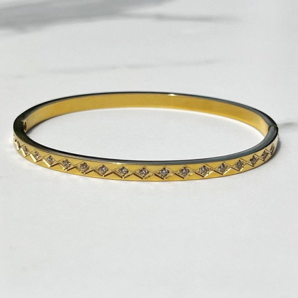 New! “Sky” Gold Inlaid Studded Bracelet - Picture 1 of 2